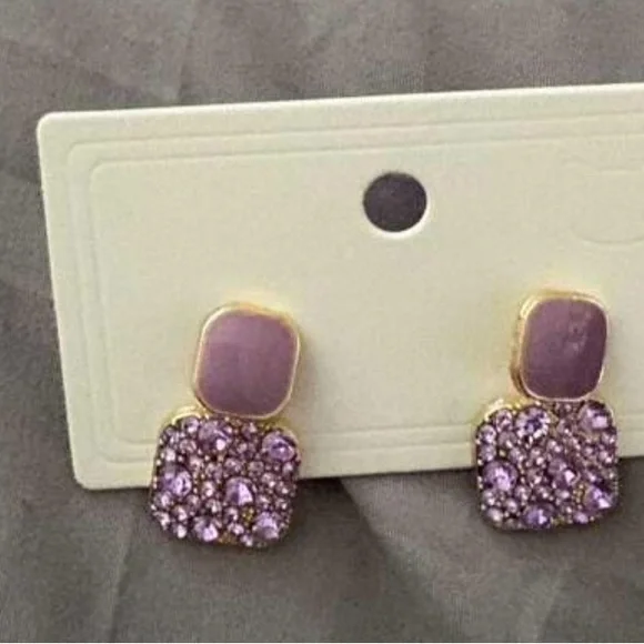 Elegant Gold and Purple Crystal Earrings - Picture 7 of 9